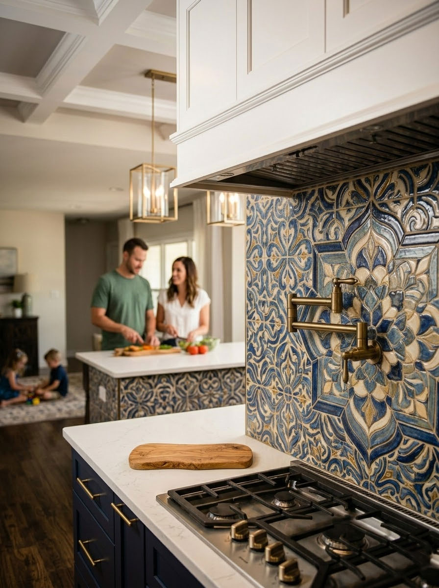 Professional kitchen backsplash tile installation and design with custom hardwood flooring in San Diego