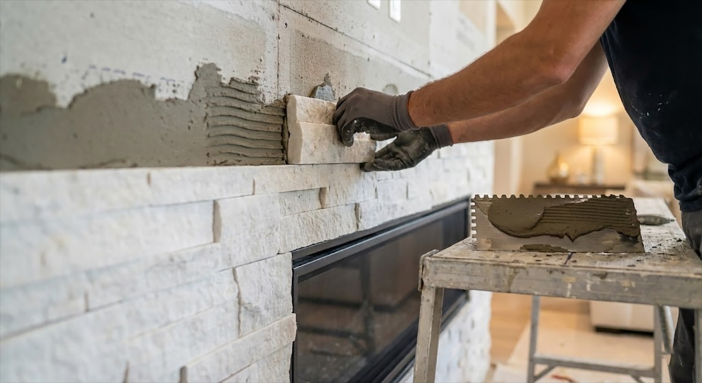 Stone Fireplace Installation