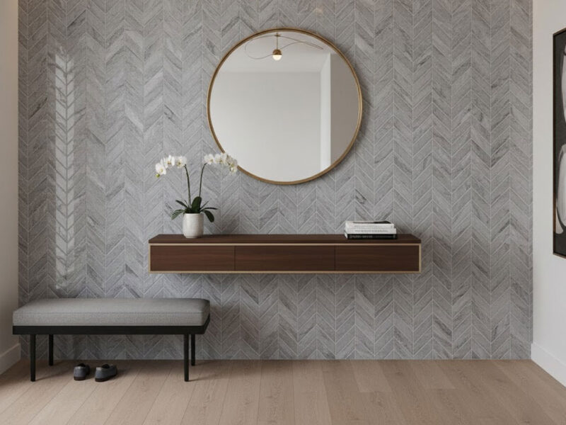 Completed Herringbone Wall Tile. Showing the beautiful herringbone pattern and flawless grouting.