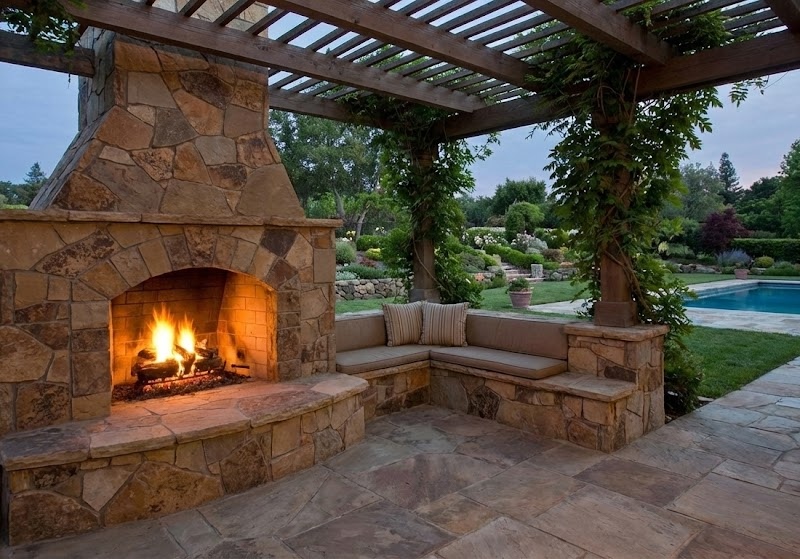 Outdoor Patio Stone Fireplace in Solana Beach