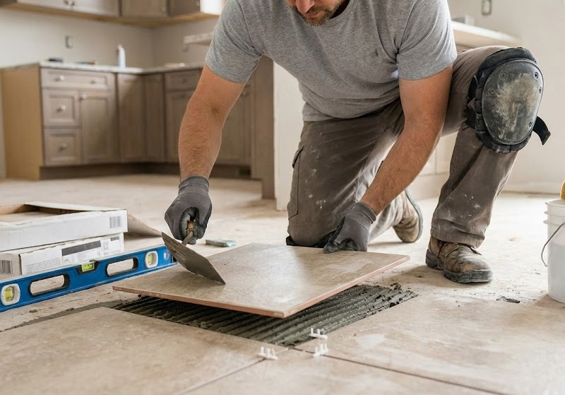 Square Tile Flooring Installation in Del Mar Kitchenette